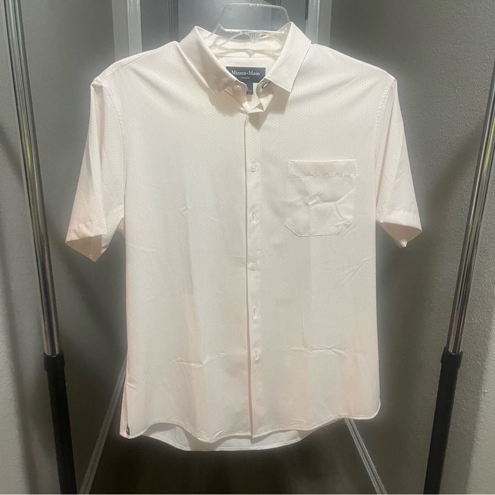 Mizzen+Main White with Orange Short Sleeve Button Down Shirt - Mens Large